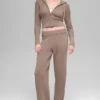 Wollen kasjmier geribde Noble Hoodie met volledige ritssluiting - Chai Latte
