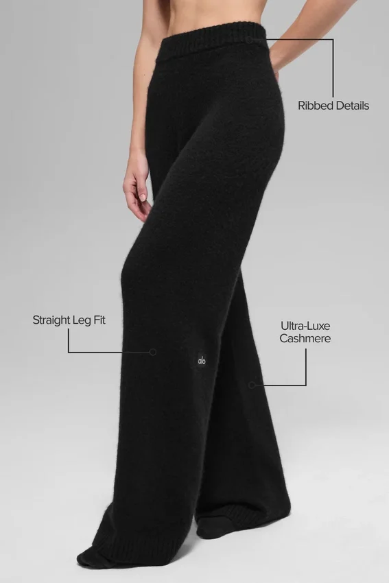 Wollen kasjmier High-Waist-broek met wijde pijpen uit de New Class-collectie – Zwart
