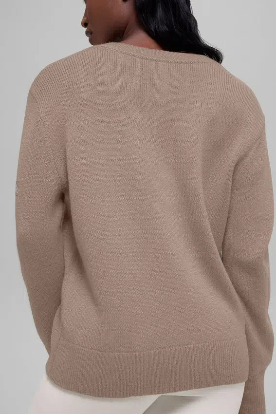 Wollen kasjmier New Class oversized trui met V-hals - Chai Latte