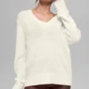 Wollen kasjmier New Class oversized trui met V-hals - ivoor