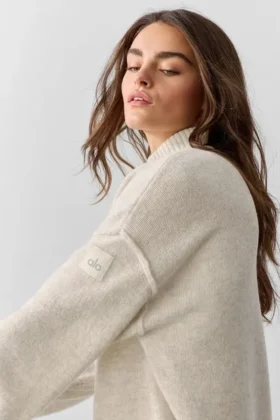 Wollen kasjmier New Class trui met 1/4 rits – Oatmeal Heather