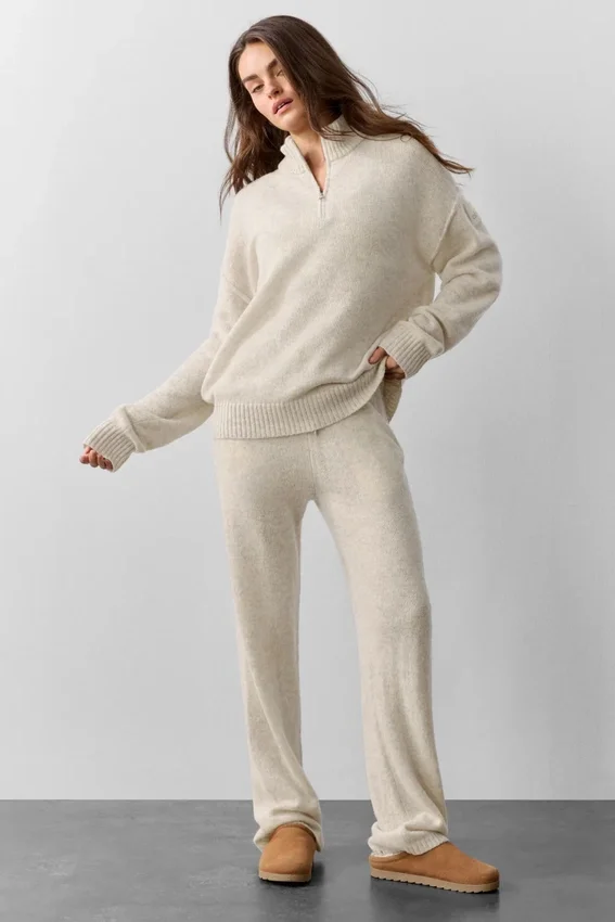 Wollen kasjmier New Class trui met 1/4 rits – Oatmeal Heather