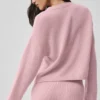 Wollen kasjmier New Class-vest met strik - Vintage roze