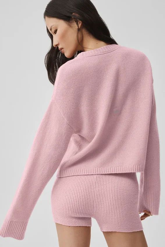 Wollen kasjmier New Class-vest met strik - Vintage roze