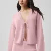 Wollen kasjmier New Class-vest met strik - Vintage roze