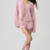 Wollen kasjmier New Class-vest met strik - Vintage roze