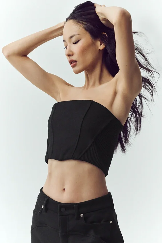 Wollen Nightcap-corsettop - Zwart