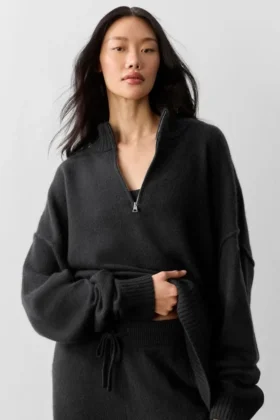 Wool Cashmere New Class 1/4 Zip-trui - Zwart
