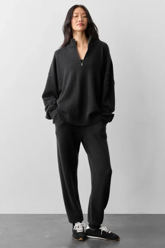 Wool Cashmere New Class 1/4 Zip-trui - Zwart