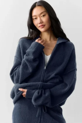Wool Cashmere New Class Hoodie met volledige ritssluiting - Navy