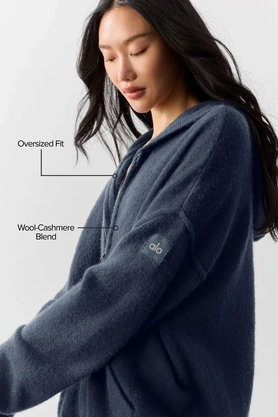 Wool Cashmere New Class Hoodie met volledige ritssluiting - Navy