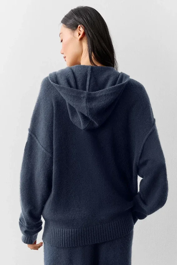 Wool Cashmere New Class Hoodie met volledige ritssluiting - Navy