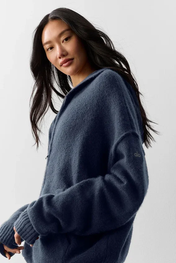 Wool Cashmere New Class Hoodie met volledige ritssluiting - Navy