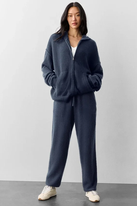 Wool Cashmere New Class Hoodie met volledige ritssluiting - Navy
