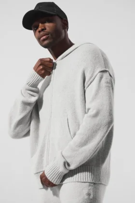 Wool Cashmere New Class Hoodie met volledige ritssluiting - Pearl Grey Heather