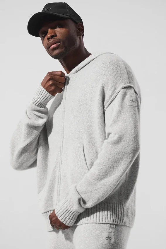 Wool Cashmere New Class Hoodie met volledige ritssluiting - Pearl Grey Heather