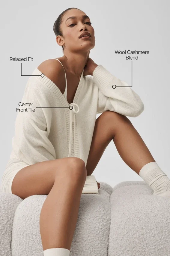 Wool Cashmere New Class Tie Cardigan - Ivoor