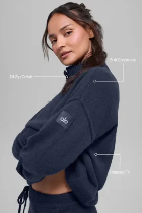 Wool Cashmere New Class trui met 1/4 rits – Navy