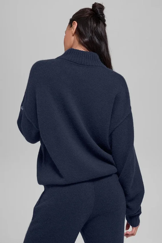 Wool Cashmere New Class trui met 1/4 rits - Navy