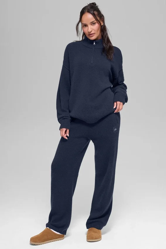 Wool Cashmere New Class trui met 1/4 rits - Navy