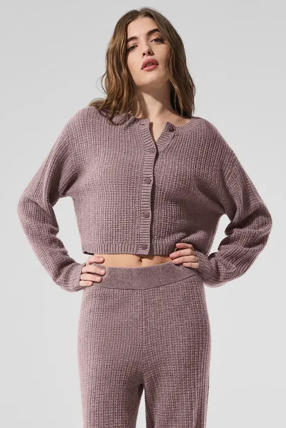 Zacht kasjmier vest met wafelstructuur - Mushroom Heather