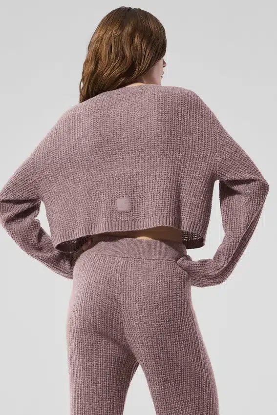 Zacht kasjmier vest met wafelstructuur - Mushroom Heather