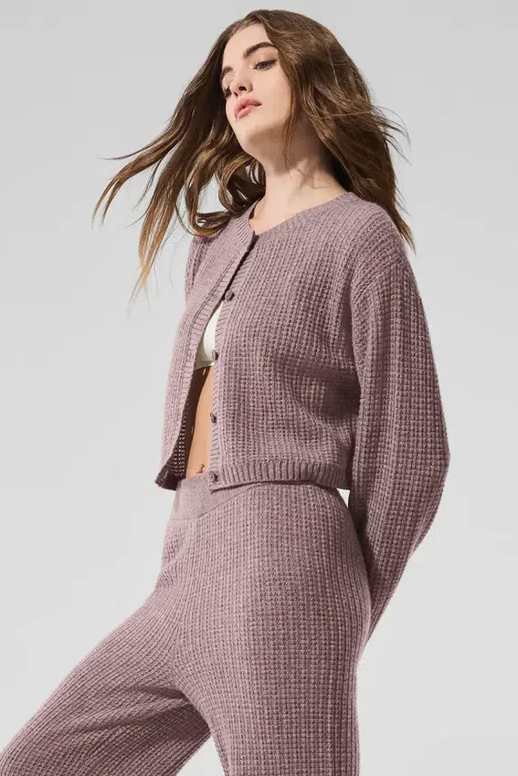Zacht kasjmier vest met wafelstructuur - Mushroom Heather