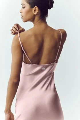 Zijden glanzende slipjurk – Pink Champagne