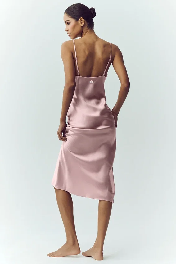 Zijden glanzende slipjurk – Pink Champagne