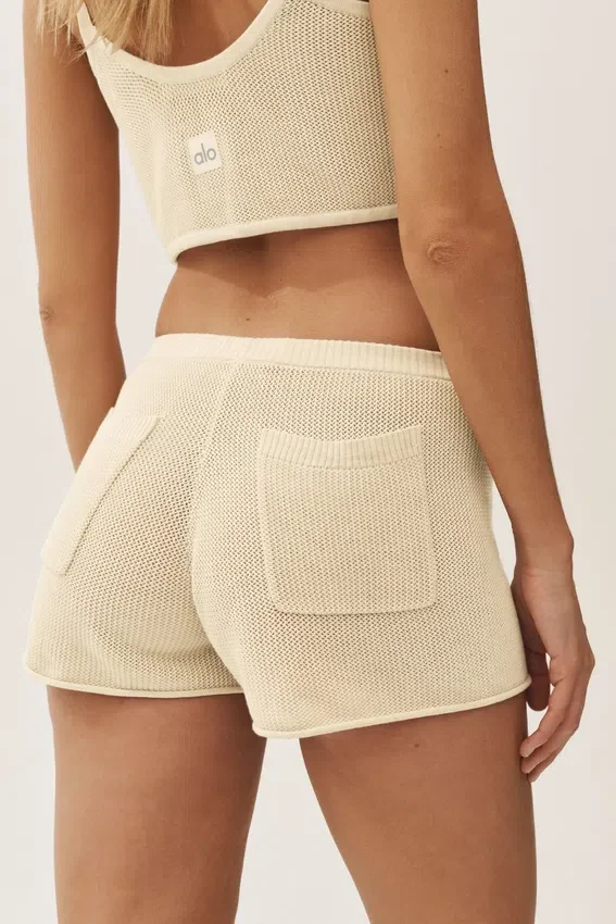Zijden kasjmier Heatwave-korte broek met middelhoge taille – zandbeige