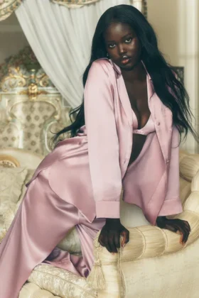 Zijden Luminous overhemd - Roze champagne