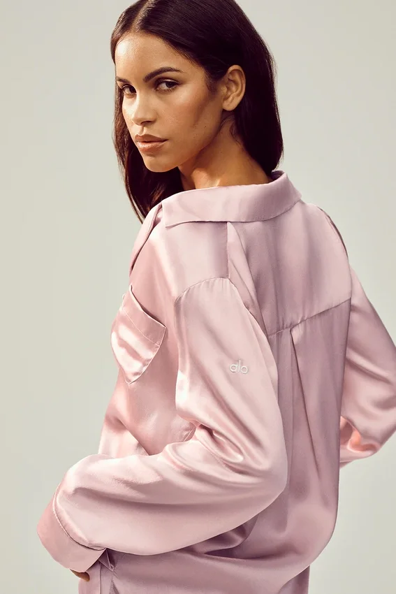 Zijden Luminous overhemd - Roze champagne