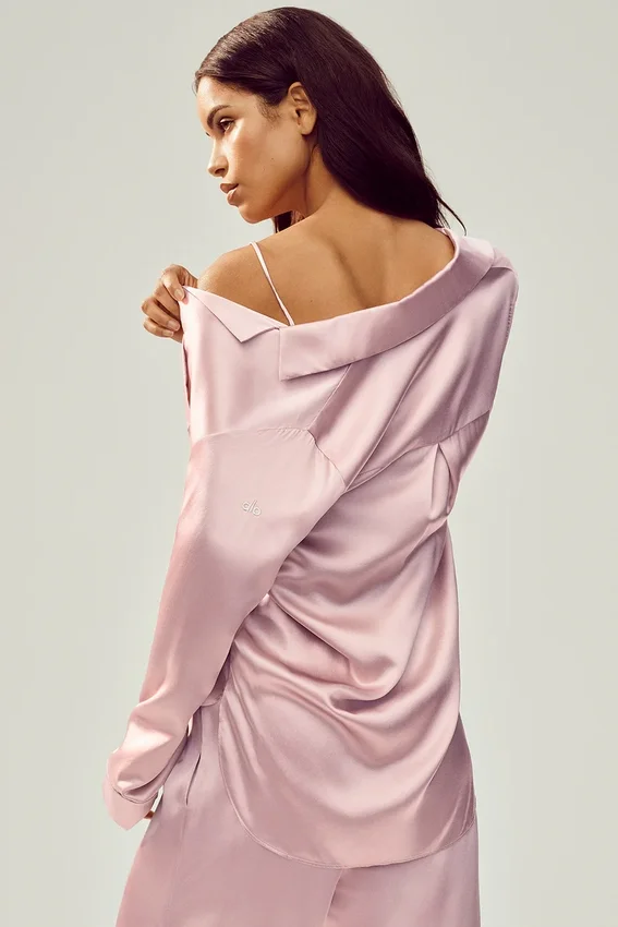 Zijden Luminous overhemd - Roze champagne